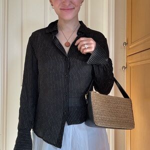 Alfani Black and Tan Polka Dot Silk Blouse